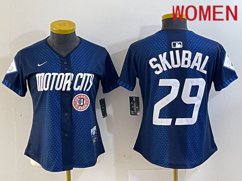 Women Detroit Tigers 29 Skubal Blue City Edition Nike 2024 MLB Jersey style 4